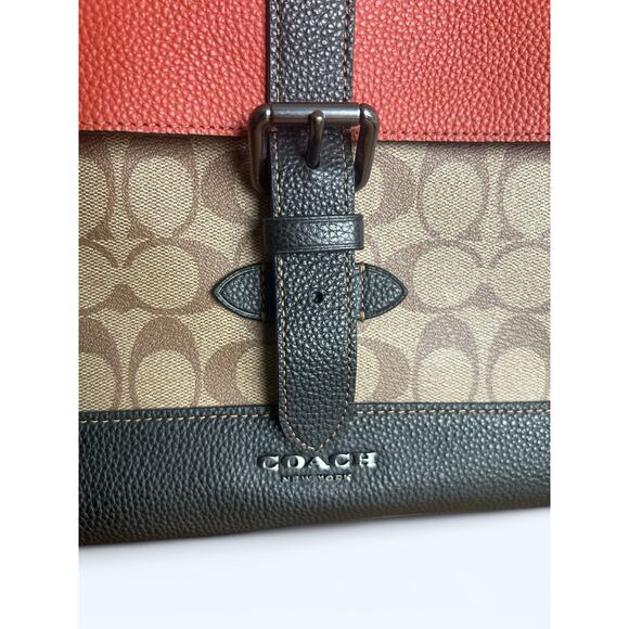 Coach Hudson Messenger Bag in Colorblock Terracotta Khaki Signature Leather - Picture 4 of 16